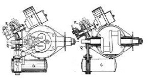 Two side schematics of the Darracq engine