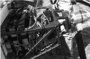 Electric Aircraft, View of the motor-propeller assembly and batteries