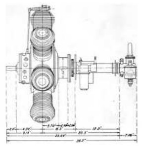 Schematic diagram with dimensions of the 80 CV engine
