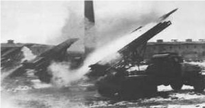 Katiusha rocket battery on trucks