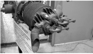 View of the cylinder head, valves and spark plug
