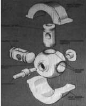 Detail of the pistons and central shaft with cams