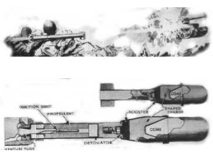 Bazooka in action and ammunition