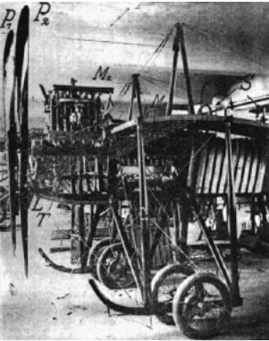 Two Argus 100 CV engines at different levels driving two propellers