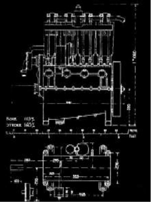Esquema del motor Renault de 4 cilindros en línea