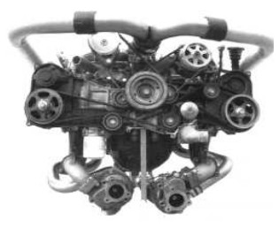 A Subaru six-cylinder twin-turbo engine