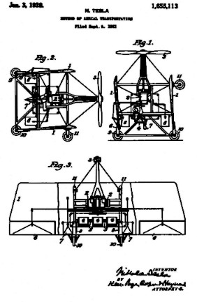 Dibujo de la Patente del avión de Tesla