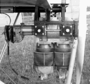 Trabant engine with inverted cylinders and direct PTO