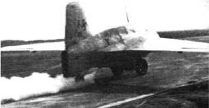 ME-163 aircraft beginning its takeoff run
